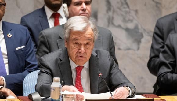 El secretario general de la ONU, António Guterres, durante una reunión del Consejo de Seguridad sobre la situación en Oriente Medio, en su sede de Nueva York, EE.UU., el 23 de enero de 2024. (Foto de Eskinder Debebe / EFE)
