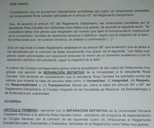 Universidad Cayetano Heredia separa a médico que denunció acoso