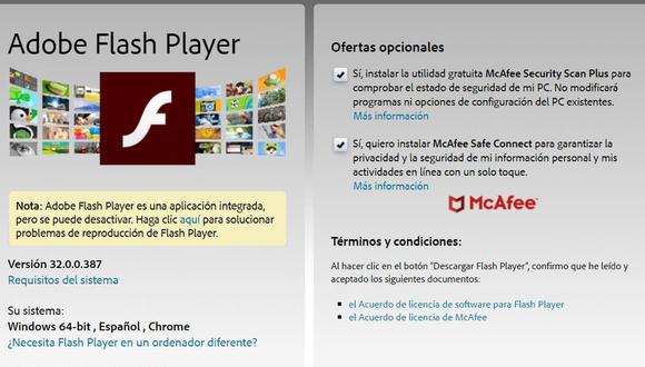 El 31 de diciembre Adobe Flash dejará de tener soporte técnico. (Captura de pantalla)