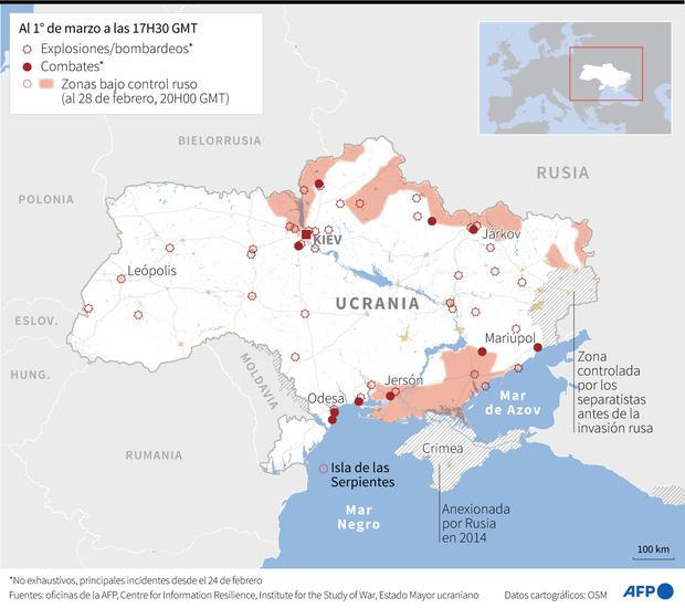 El avance de las tropas de Rusia en Ucrania. (AFP).