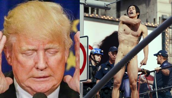 Se lanza desnudo de una escalera gritando: "Trump, dónde estás"