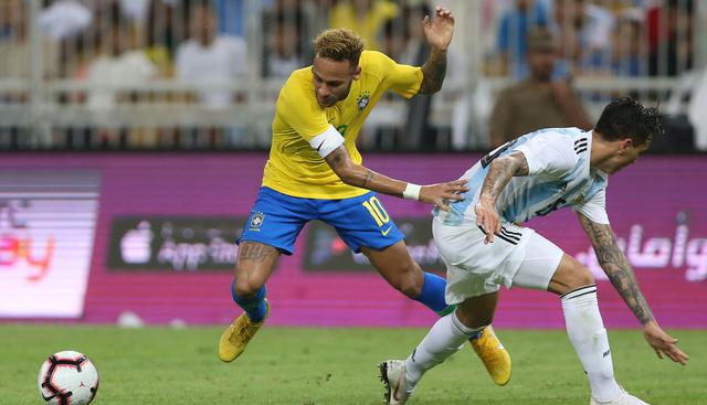 Argentina sin Messi perdió 1-0 ante Brasil con Neymar en duelo amistoso jugado en Arabia Saudita. (Foto: AFP)