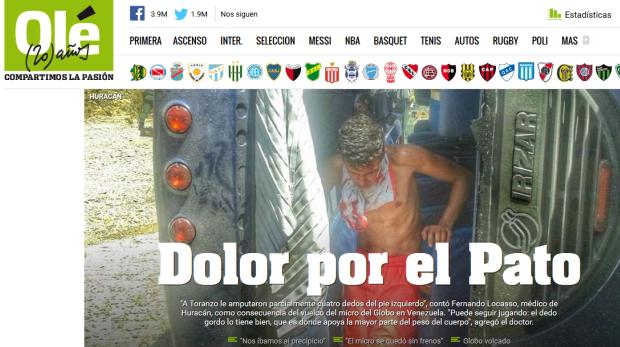 Toranzo fue operado por heridas graves en los dedos del pie - 2