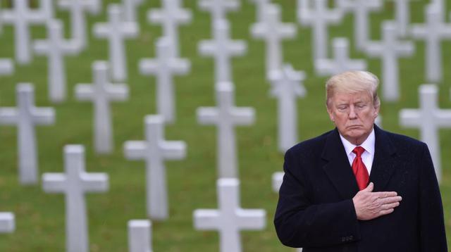 Donald Trump rinde homenaje a los "valientes estadounidenses" que murieron en la Primera Guerra Mundial (Foto: AFP)