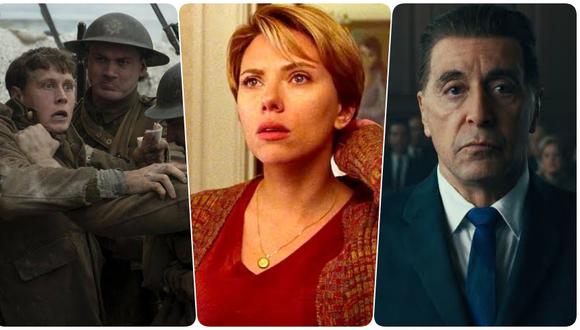 De izquierda a derecha "1917", "Marriage Story" y "The IRishman"; nominadas al Oscar a Mejor película. Fotos: Difusión.