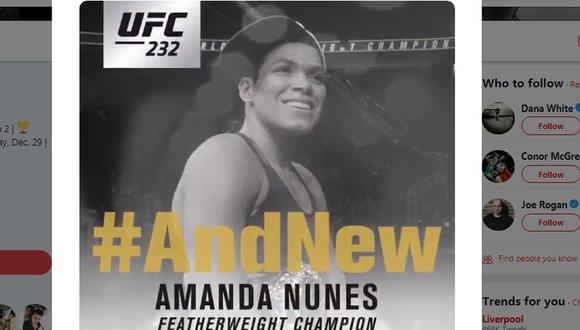 Amanda Nunes le quitó el invicto a Cris Cyborg después de 13 años. (Captura de Twitter de UFC)