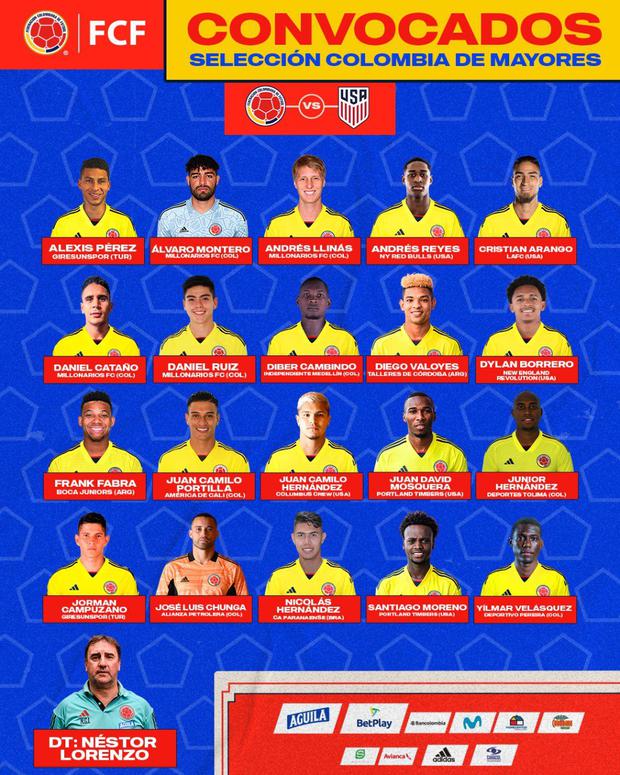 Lista de convocados de selección Colombia para el amistoso internacional.