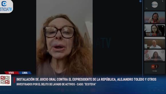 Eliane Karp participó en la audiencia del caso Ecoteva pero no Alejandro Toledo. (Justicia TV)