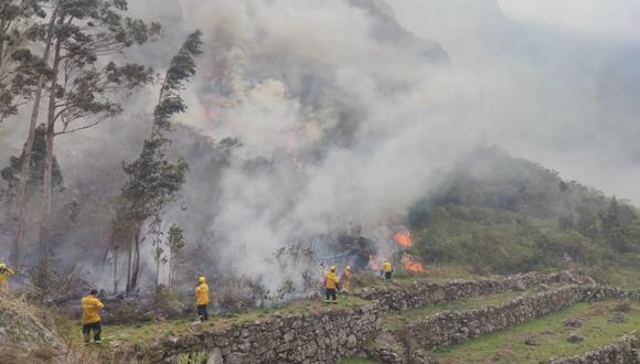 Restos arqueológicos en riesgo por incendio forestal en Machu Picchu. (Foto: Municipalidad Distrital de Machupicchu)