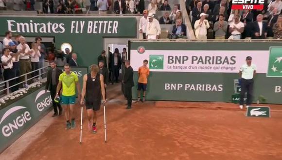 Zverev se despidió en muletas de Roland Garros 2022 y le dio el pase a la final a Nadal | Foto: captura ESPN