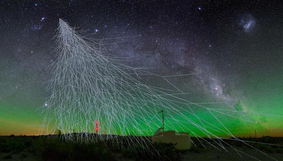 Representación de rayos cósmicos. (Imagen: Observatorio Pierre Auger Argentina)
