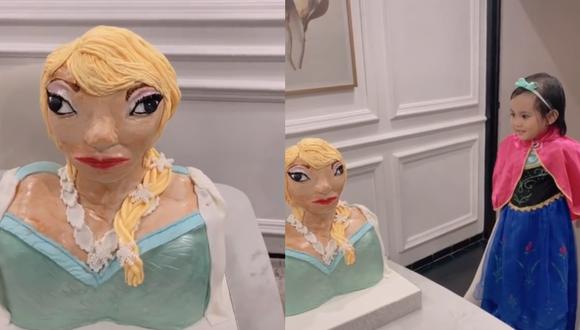  Niña es viral por su reacción tras celebrar su cumpleaños con una fallida torta de Frozen