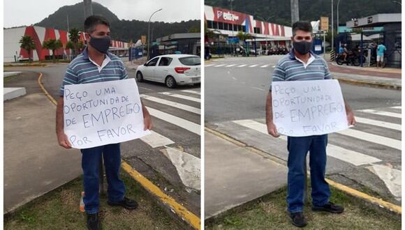 Rogerio de Souza Estrada pidió trabajo con un cartel y le llovieron ofertas. (Foto: Facebook | Fabiana Jesus)