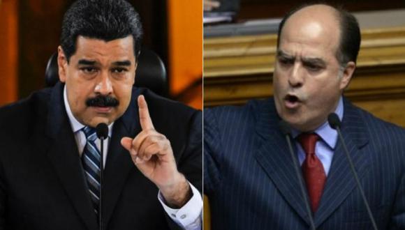 El mandatario de Venezuela, Nicolás Maduro, y el ex jefe del Parlamento, Julio Borges. (Foto: AFP)