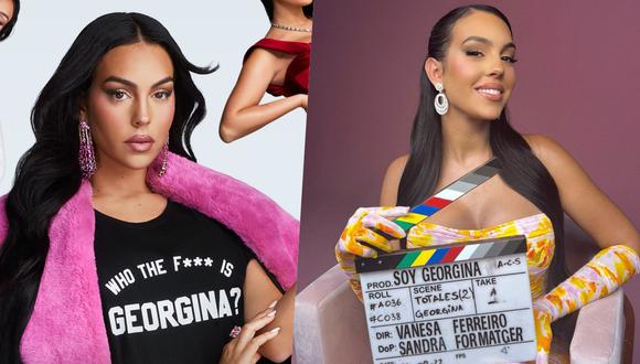 (Izquierda) Georgina Rodríguez en el poster oficial del reality. (Derecha) La modelo expectante del próximo estreno en Netflix.