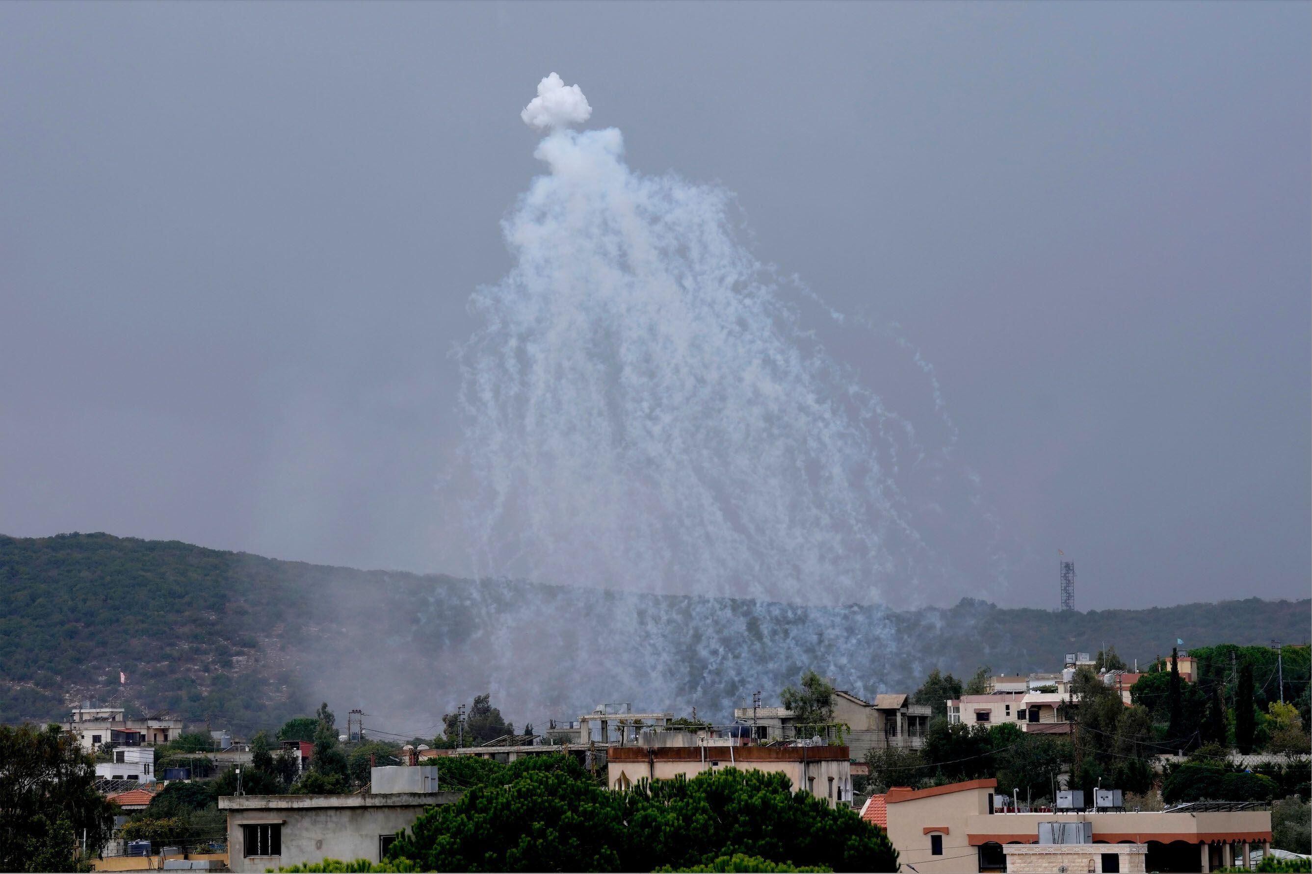 The BBC independently verified a white phosphorus attack in the village of Aita al-Shaab on October 15, 2023. (AP).