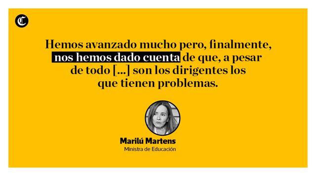 La ministra de Educación, Marilú Martens, exhortó a los maestros a que dejen de acatar una huelga que, consideró, está respondiendo a intereses políticos ya que han atendido las demandas del magisterio. (Composición: El Comercio)