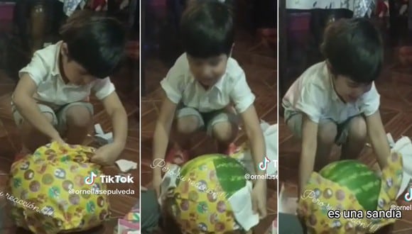 Un niño no pudo contener su emoción tras abrir su regalo. | FOTO: @ornellasepulveda / TikTok