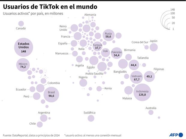 Usuarios de TikTok en el mundo. (AFP).