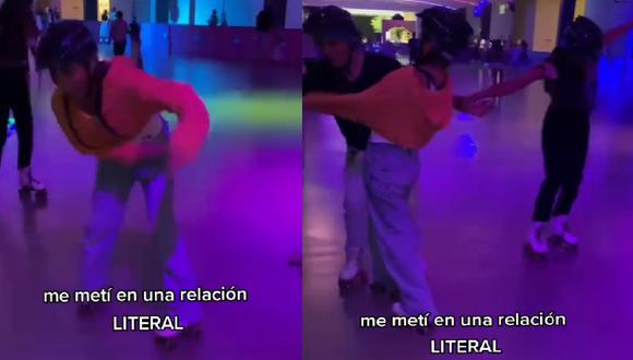 Joven intenta patinar pero cae en brazos de un chico que iba acompañado de su novia y su reacción es tendencia en redes | VIDEO (Foto: TikTok/isamarquez2305).