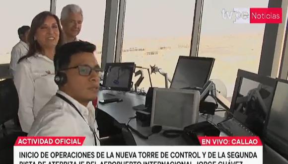 Este lunes se inauguró la nueva torre de control del aeropuerto Jorge Chávez y se dio inicio a las operaciones en la nueva pista de aterrizaje | Foto: Captura TV Perú