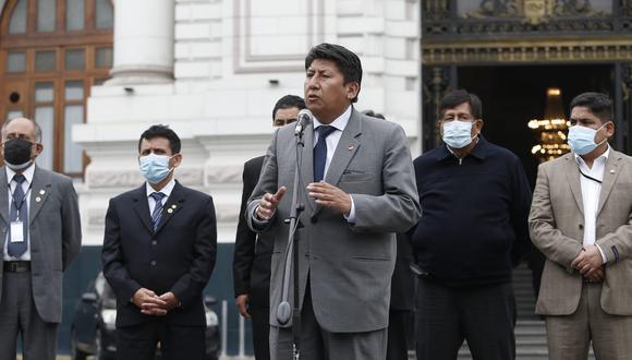 El vocero de la bancada de Perú Libre, Waldemar Cerrón, se refirió al nuevo audio de Zamir Villaverde y Bruno Pacheco. Foto: Jorge.cerdan/@photo.gec