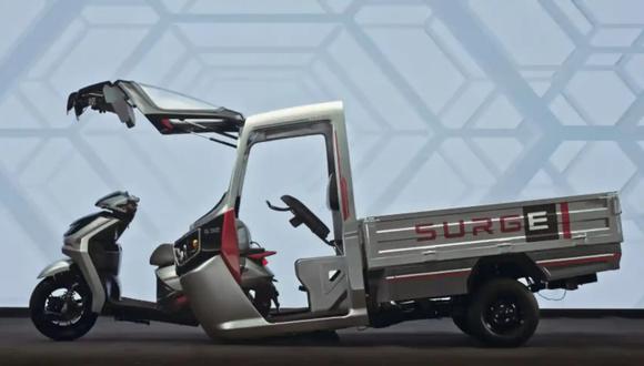 Este vehículo eléctrico pasa de camioneta a motocicleta. (Imagen: YouTube)