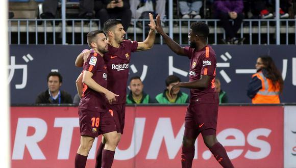 Barcelona se impuso en su visita a Málaga con anotaciones de Philippe Coutinho y Luis Suárez. Lionel Messi no formó parte de las acciones por el nacimiento de su tercer hijo. (Foto: EFE)