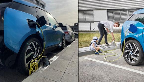 La opción de conectar el auto eléctrico a la vereda sería la solución para la falta de espacio. ¿Será segura? (Foto: rheinmetall.com)