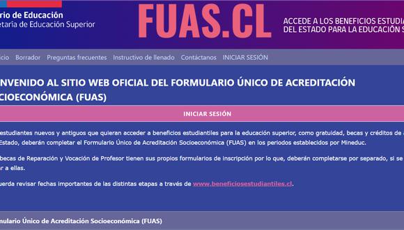 Formulario Único de Acreditación Socioeconómica: ¿dónde ver los resultados del FUAS? (Foto: captura/postulacion.beneficiosestudiantiles.cl/fuas)