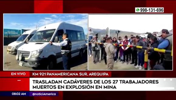 Trasladan cuerpos de mineros fallecidos en Arequipa. (Foto: América Noticias)