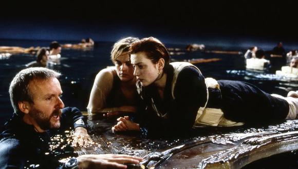 James Camero, Leonardo DiCaprio y Kate Winslet en el rodaje de "Titanic".