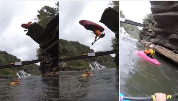 Un kayakista profesional se animó a desafiar a la gravedad, luego de que se lanzara en volantín al río Caney Fork, en Rock Island State Park. El video se hizo viral en YouTube. (Foto: captura de video)