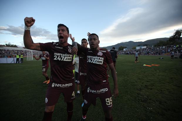 Andy Polo celebra el golazo que marcó sobre el final del partido entre Ayacucho FC y Universitario por la Liga 1 Betsson. FOTO: Jesús Saucedo