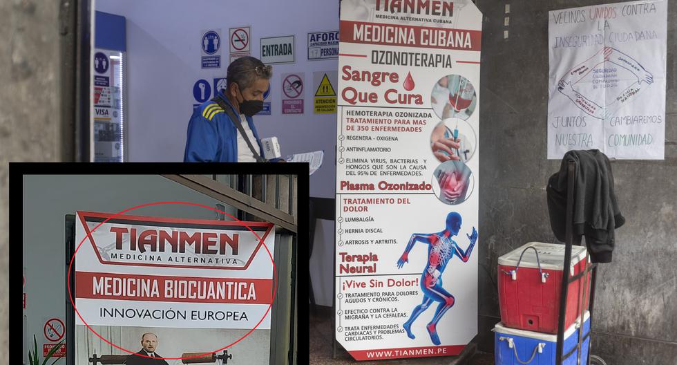 Este local en el jirón Moquegua, hasta hace pocos días, intentaba atraer a clientes con la llamada "medicina cuántica". Solo luego de que El Comercio pidiera sus descargos, cambiaron el banner con otra descripción de sus servicios (FOTO: RENZO SALAZAR)