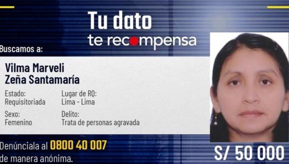 Vilma Zeña Santamaría (44) se encuentra prófuga tras ser sentenciada por el delito de trata de personas agravada. (Foto: Mininter)