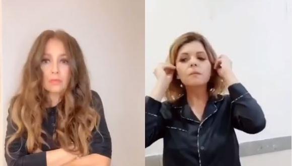 Thalía e Itatí Cantoral recrean video viral de niñas peleando por soplar vela de pastel. (Foto: captura de video)