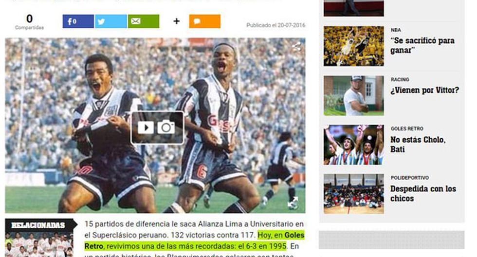 Diario Olé destaca el triunfo de Alianza Lima ante Universitario de Deportes | Foto: Diario Olé