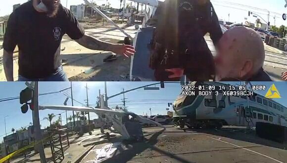 Un video viral muestra cómo se produjo el rescate del piloto de una avioneta que se estrelló en un paso a nivel antes de la inminente llegada del tren. | Crédito: @LAPDHQ / Twitter