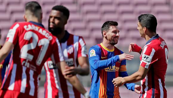 vs. Atlético de Madrid EN VIVO: Lionel Messi y Luis Suárez se en su saludo en la previa del partido LaLiga | FOTO nczd | | EL COMERCIO PERÚ