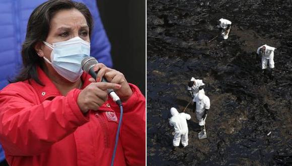 Dina Boluarte se pronunció sobre el derrame de petróleo ocasionado por la empresa Repsol en el mar de Ventanilla | Foto: El Comercio / Composición