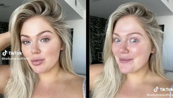 La usuaria de Tiktok, Kelly Strack -quien publica sobre maquillaje- demuestra cómo un filtro puede transformar su aspecto. (Foto: BBC)