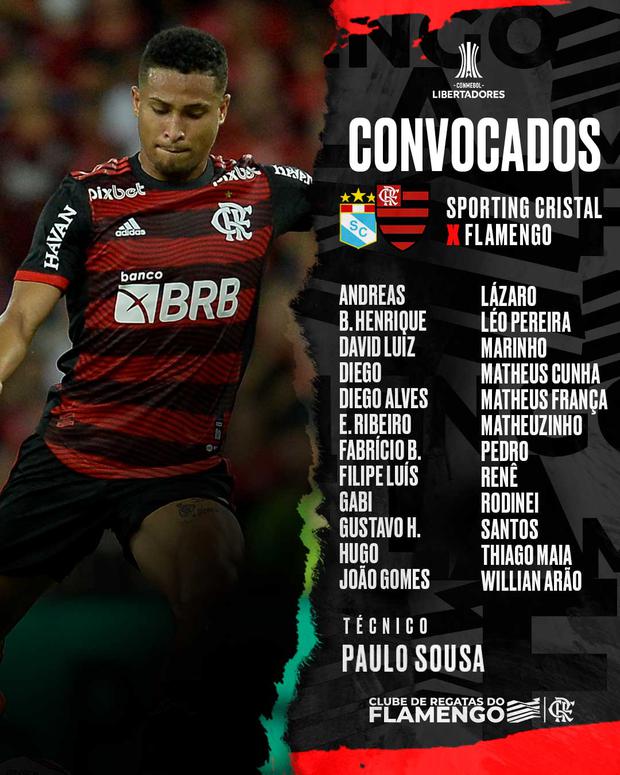 Lista de convocados de Flamengo para visitar a Sporting Cristal | Foto: Flamengo.