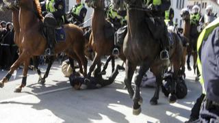 Suecia: Caballos de la policía pisotearon a antinazis