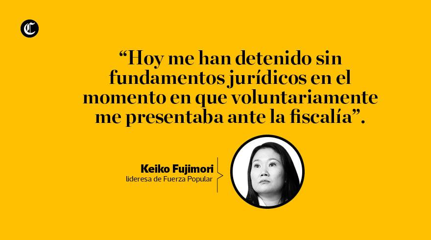 Keiko Fujimori publicó un escrito a mano en su cuenta de Twitter, cuestionando la orden de detención preliminar por 10 días en su contra. (Composición: Ángela Peña / El Comercio)