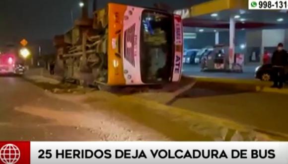 Volcadura de bus en Huachipa dejó al menos 25 ciudadanos heridos | Captura de América Noticias