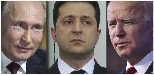 The key figures in this confrontation: the presidents of Russia, Vladimir Putin; Ukraine, Volodymyr Zelensky; and the United States, Joe Biden. (Photo by AFP)