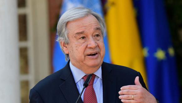 El secretario general de Naciones Unidas, Antonio Guterres en el Palacio de la Moncloa en Madrid. (Foto:JAVIER SORIANO / AFP).