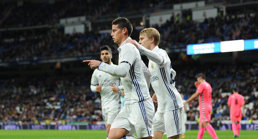 James Rodríguez anotó gol de cabeza y silenció el Bernabéu en el Real Madrid vs Leonesa. (Foto: Getty)