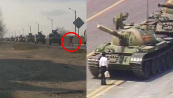 El "hombre tanque" se hizo mundialmente conocido por pararse al frente de tanques chinos en medio de las protestas de la Plaza Tiananmén. (Foto: Composición)